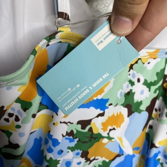 Summer Mae Women's Blue Pink Halter Tankini Swim Top Padded Bra Size Large New - Picture 4 of 8